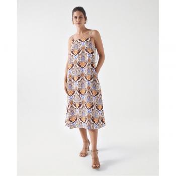 Vestido midi de lino con patrón de salsa jeans tono beige