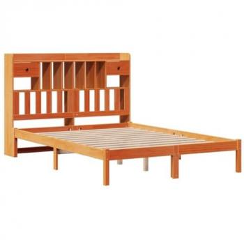 Livret de Sommeil sans Matelas – Lit Bibliothèque Marron 140×200 cm, Pin Massif