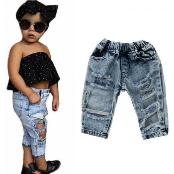 Pantalones de Mezclilla con Agujeros para Niña 6M-5T