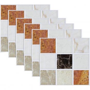 6pcs Original Waterproof PVC Warm Marble Peel and Stick Wall and Tile Adhesives for Bathroom and Kitchen