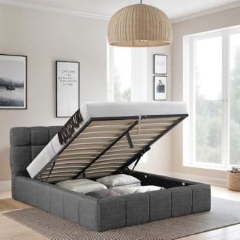 Lit coffre 160x200 cm en tissu gris foncé