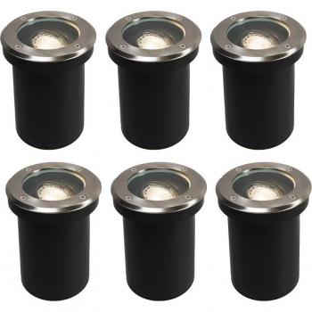 Delux Set of 6 Stainless Steel Outdoor Ground Spotlights IP65