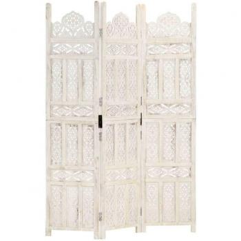 Divisor de Salas en MDF y Madera Blanca de Mango – 3 Secciones, 120x165 cm