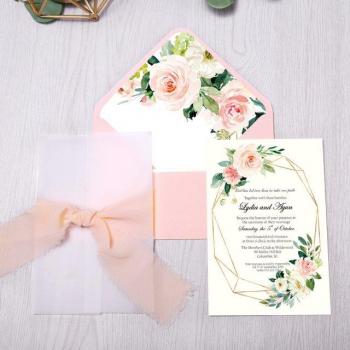 Dinner Invitation Cards Pink Floral Pocket