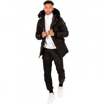 Sixth Svart Parka med Päls (XL)