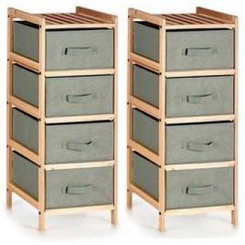 Cajonera in Legno e Tessuto Grigia con 4 Cassetti