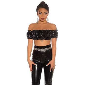 Koucla Wetlook Crop-Top, schulterfrei bauchfrei für Partys