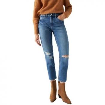 Jeans Salsa True Slim Cropped de Mujer con Rotos