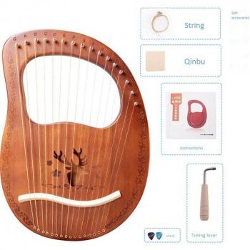 Arpa Lira “Caoba” 16‑Notas: Montura Ósea + Llave de Tuning