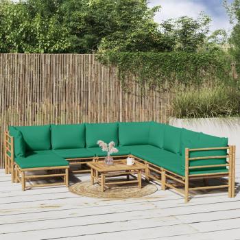 Set Salotto Giardino 9pz Cuscini Verdi Bambù