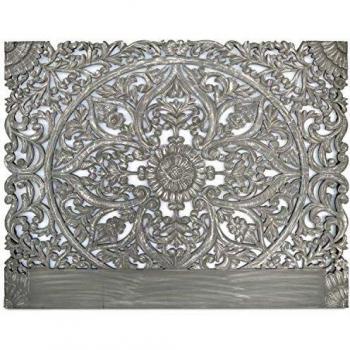 Tête de Lit en Bois Sculpté Moderne | Design Floral | Couleur Gris Clair | Longueur 180 cm | Hauteur 140 cm