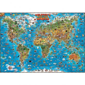 Childrens Map of the World flat laminated map dino