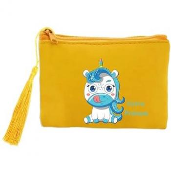 Porte-clés licorne bleu et porte-monnaie jaune