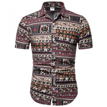 Chemise Plage Vintage Homme Imprimé Ethnique Africain Coton Lin Coupe Cintrée Hawaïenne 2022