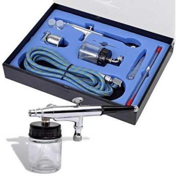 VidaXL Airbrush Painting Set with Glass Jar and 0.2/0.3/0.5 mm Nozzles