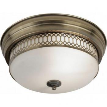 2 Light Bathroom Flush Ceiling Light Edinburgh Antique Brass, White IP44, E27