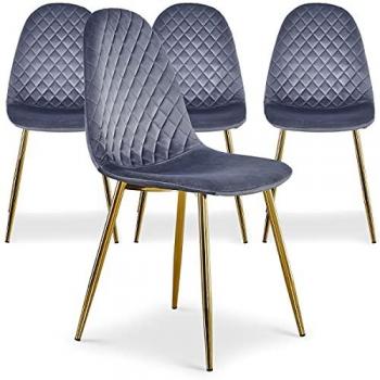 Chaise velours argenté et pieds métal doré Waron