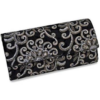 Steuer Damen Abendtasche schwarzer Samt mit Pailetten-Ornamenten