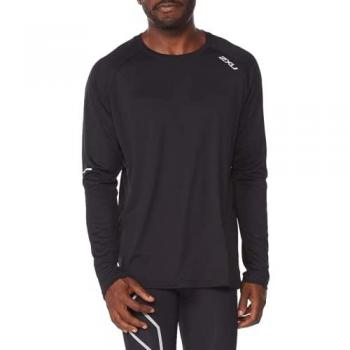 2XU Men's Aero Long Sleeve Top, Large, Black/Silver Reflective, Recycled Material