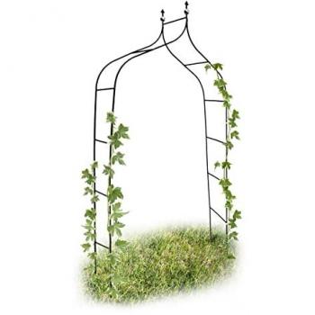3er Set Metall Rosenbogen 240 cm, geschwungen mit Flor-de-Lis-Spitze, Rankhilfe für Pflanzen und Gartendeko, grün