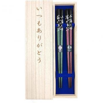 Silver Cherry Aged Tribute Set – Paulownia Chopsticks & Blossom Packaging (Green/Purple)