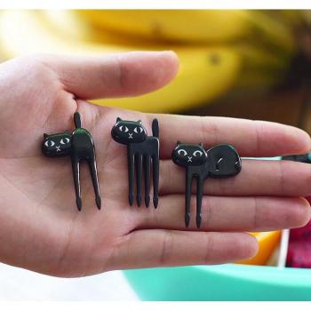 6pcs Black Cat Food Forks