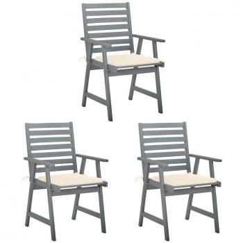 Sillas de exterior 3 piezas con cojines de acacia maciza