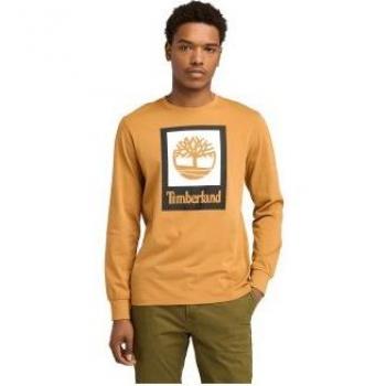 Timberland Men’s Long Sleeve T-Shirt, Stack Logo, Wheat Boot, XL