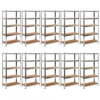 Scaffali Resistenti 5 Strati 10pz Argento Acciaio e Multistrato