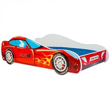 Lit enfant voiture garçon 4x4 70x140 cm sommier + matelas