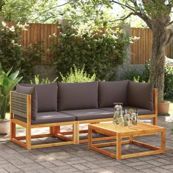Set Divano da Esterno 3pz con Cuscini in Legno Massello di Acacia