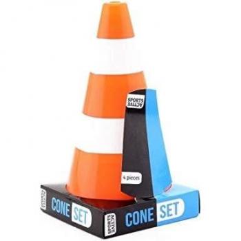 Johntoy 20260 Sportliche Aktive Pylonen mit Streifen 4 Stück, Orange/Weiß