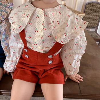 Korean Children's Long Sleeve Shirt with Cherry Blossom Design