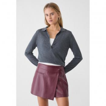Burgundy Faux Leather Crossover Skort L