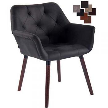 Silla de Comedor Retro Cassidy en Simil Cuero Negro con Efecto Vintage y Reposabrazos, Color Nogal