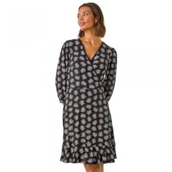 Robe à motifs feuilles noires Roman
