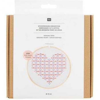 Heart‑Shaped Sashiko Craft Kit – Simple White Design