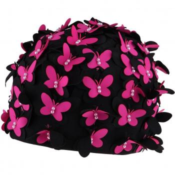 Women's Retro Swimming Cap with Butterfly Design and Pearls