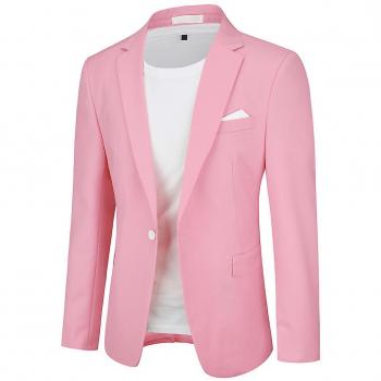 Yunclos blazer rose homme slim fit, style business casual, bouton simple