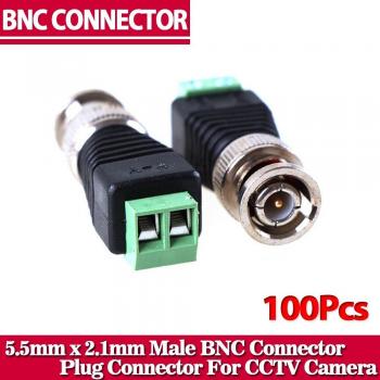100Pcs Mini Coax CAT5 Male BNC Connector to BNC Video Balun Adapter