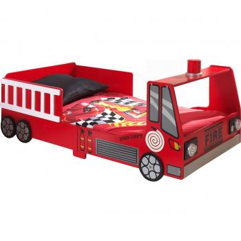 Lit Junior Pompier 70x140cm MDF Rouge Sécurisé avec Barrières