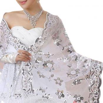 Vestido de novia bordado con chal de lentejuelas U90E