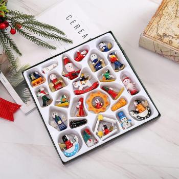 Ornements Bois Festifs : Pack 24 Miniatures (Père Noël, Bonhomme de Neige, Anges) – Décorations Vintage