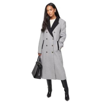 Contrast Collar & Pocket Detail Coat (Grey, Size 12) – Wallis Women’s
