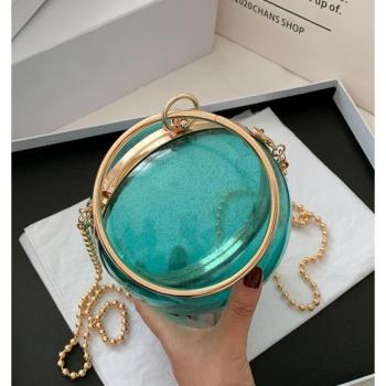 Transparent PVC Round Ball Clutch Bag with Chain for Women 2022