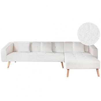 Vadso Left Corner Sofa Bed with White Boucle Fabric