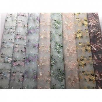 Designer Lace Fabric for Wedding Attire with 3D Chiffon Flowers and Beads