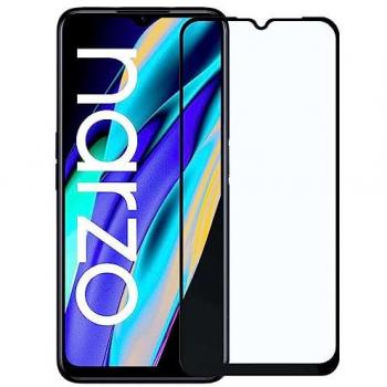 Protector de Pantalla Cristal Templado con Marco Negro para Realme Narzo 50A Prime, Vidrio Premium 9D