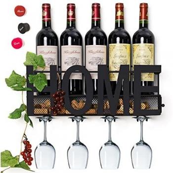 Soduku Metal Wine Rack (Wall‑Mounted) – 4 Long‑Stem Slots & Cork Tray