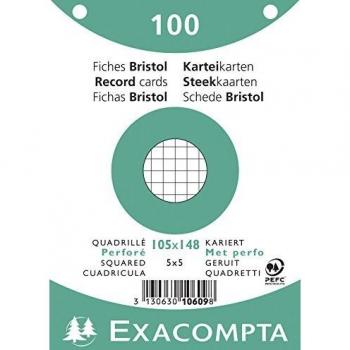 Fiches Bristol quadrillées 5x5 100 pièces